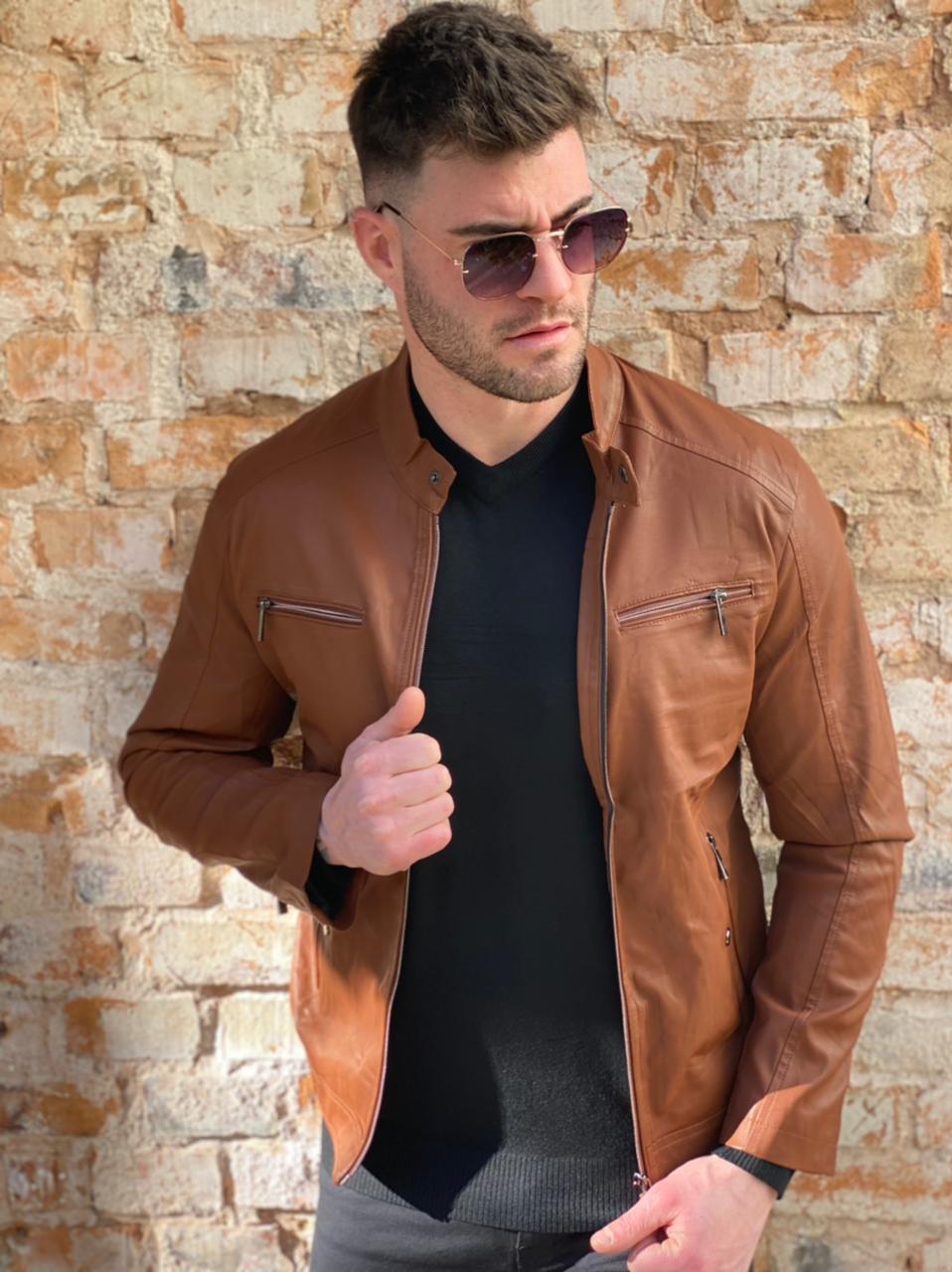 Jaqueta de Couro Masculina Premium + brinde